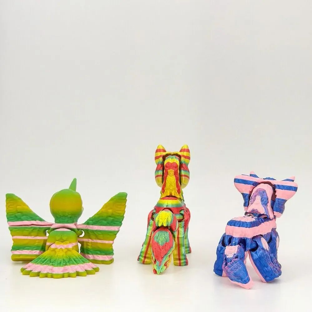 Articulated 3D Printed Fidget Toys Animal Set of 3 Hummingbird Horse Goat